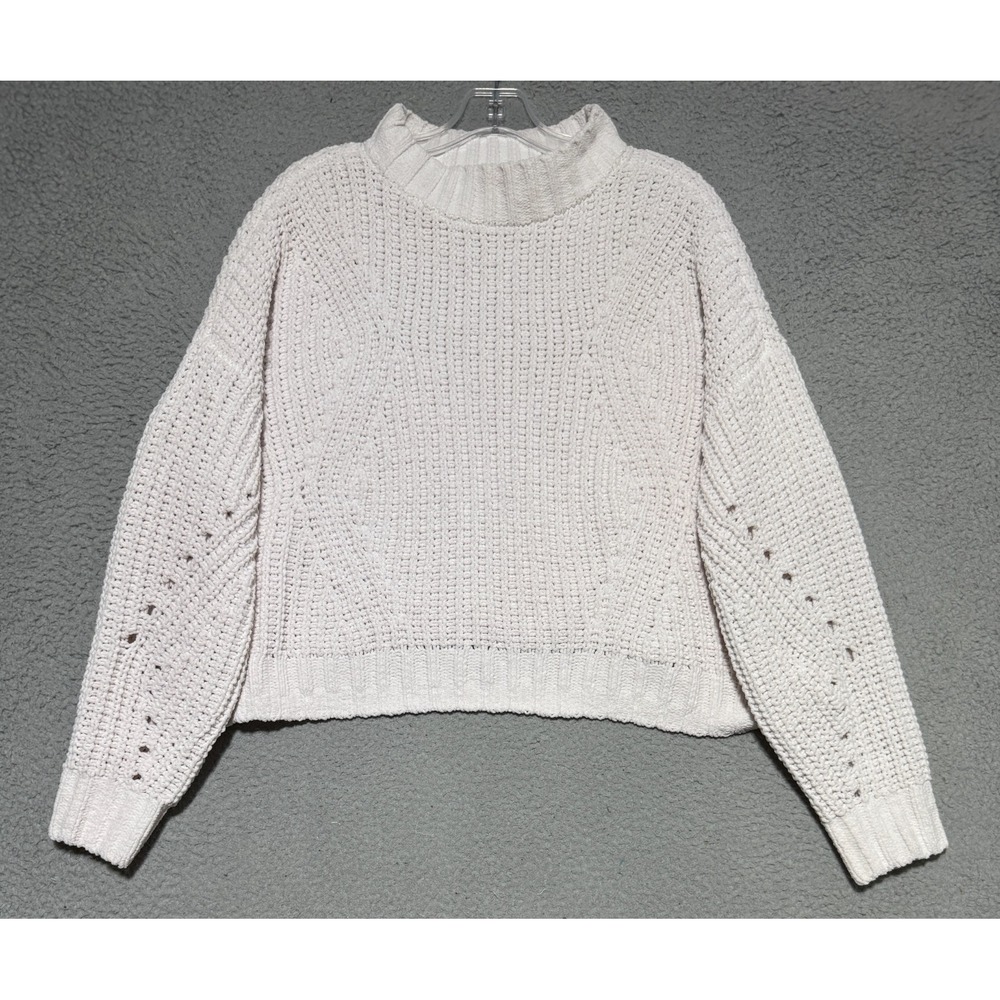 Hollister White chunky knit sweater with pointelle eyelet detailing Womens Large